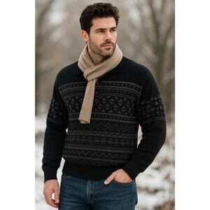 Vtg St. Croix  Men's Wool Sweater Sz L Black Geometric Minimalist Old Money